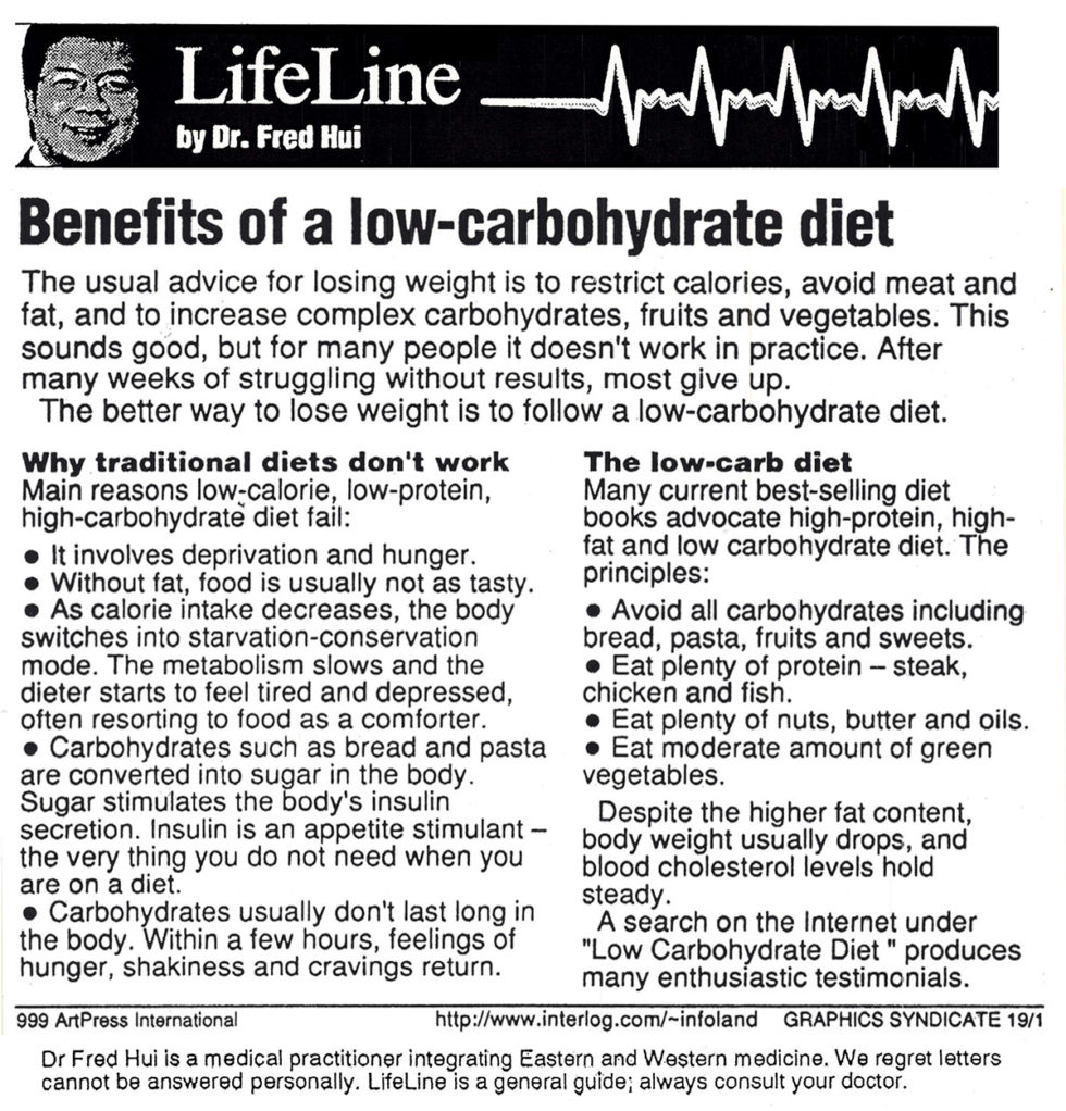 Benefits of a lowcarb diet Dr. Fred Hui